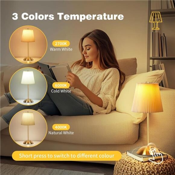 Cordless rechargeable table lamp portable touch dimmable LED bedside light - Picture 3 of 7